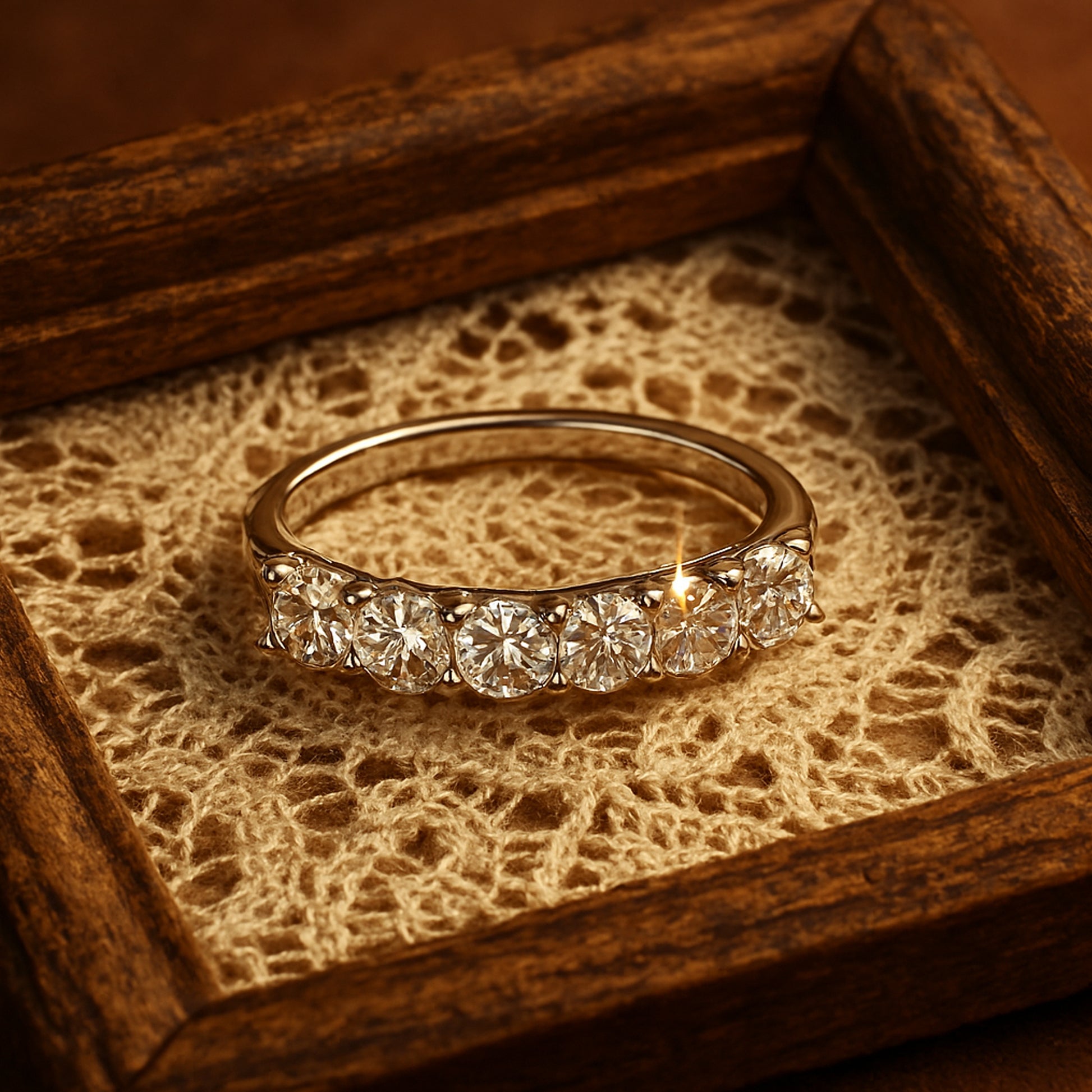 Wedding Ring Female Five Stone Diamond Band Rose Gold Anniversary Ring