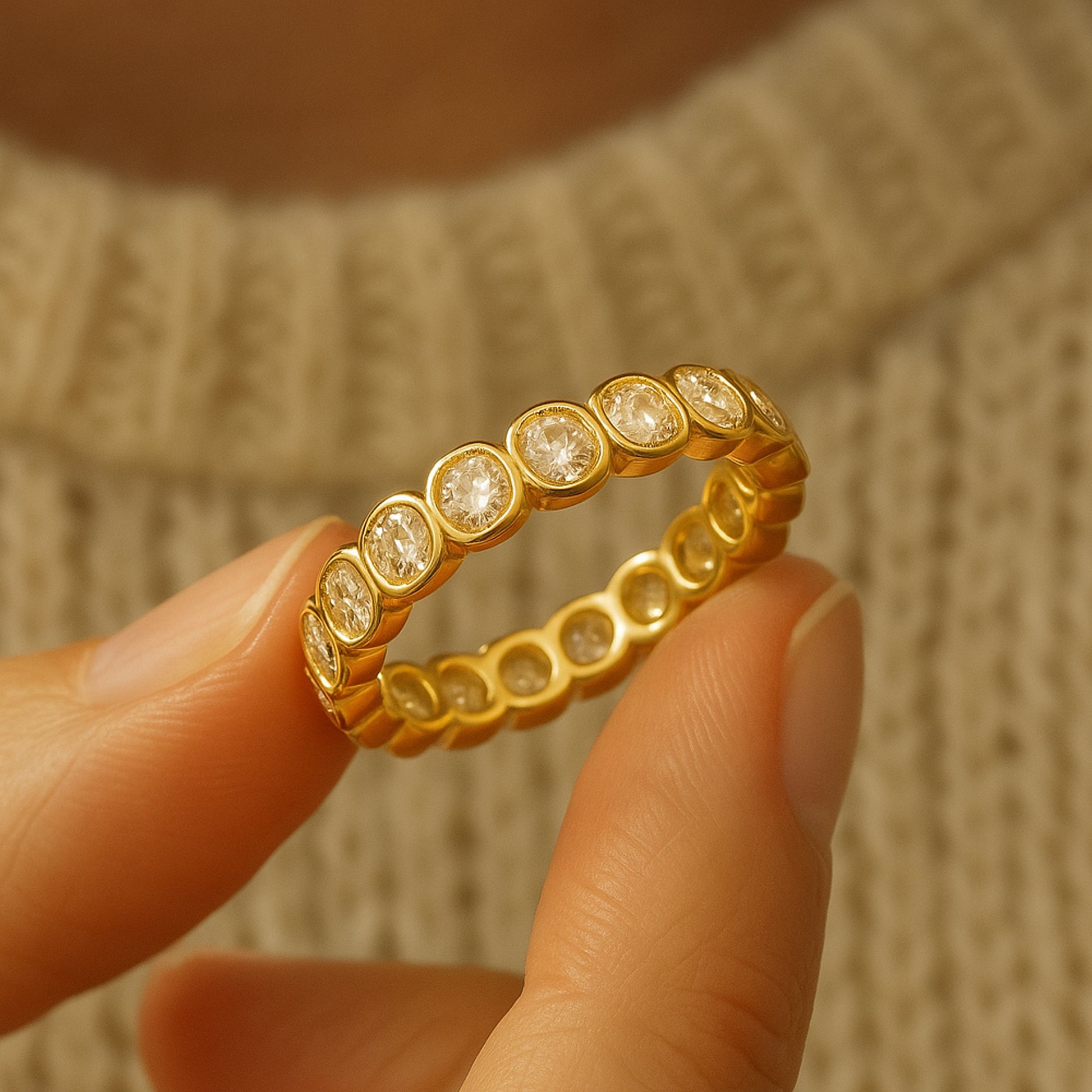 September Born Birthstone Oval Diamond Gold Eternity Band Wedding Gift