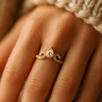 Rings for a Women Pear Cut Diamond with Swirl Pavé Band 10K Gold Rings