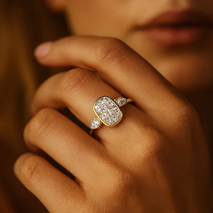 Promise Rings Three Stone Cushion Cut Diamond Engagement 10K Gold Ring