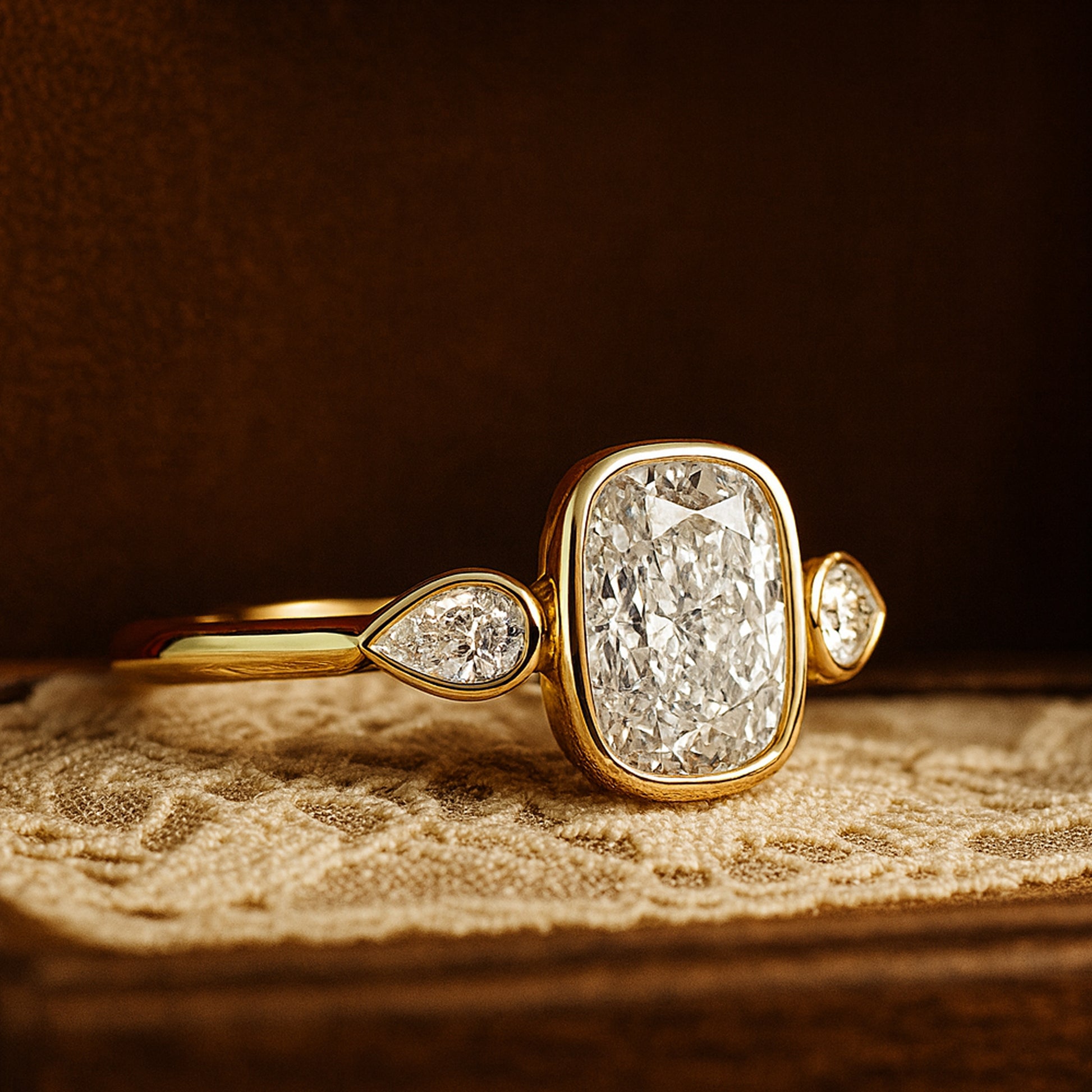 Promise Rings Three Stone Cushion Cut Diamond Engagement 10K Gold Ring