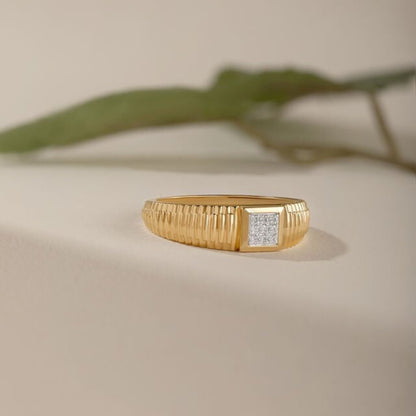 Moissanite Engagement Ring - Square Setting Ribbed Band Customizable Ring