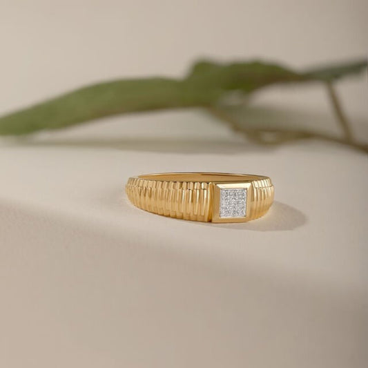 Moissanite Engagement Ring - Square Setting Ribbed Band Customizable Ring