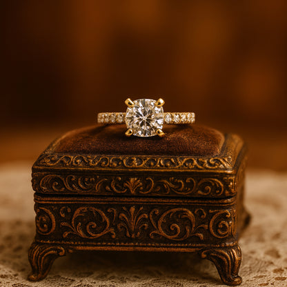 Birthstone Month of October Gold Cushion Diamond Engagement Pave Rings
