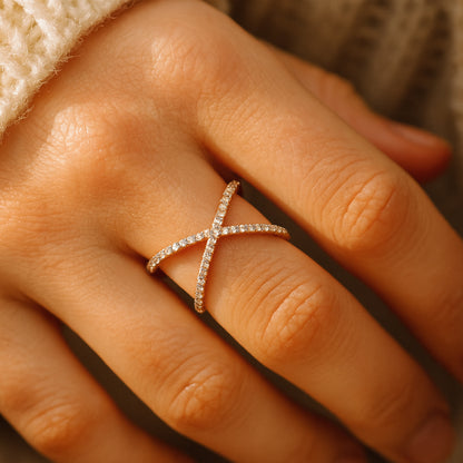 Guy Wedding Bands Rose Gold Diamond Criss Cross X Gold Rings for Women