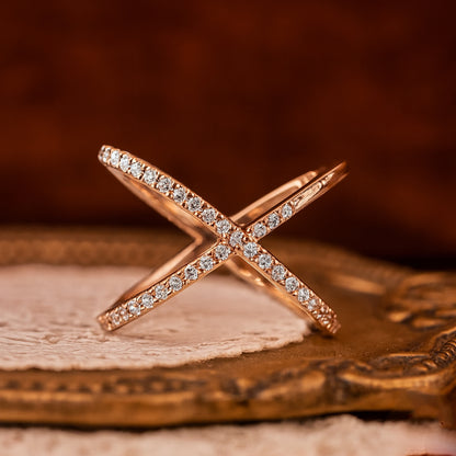 Guy Wedding Bands Rose Gold Diamond Criss Cross X Gold Rings for Women