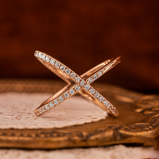 Guy Wedding Bands Rose Gold Diamond Criss Cross X Gold Rings for Women