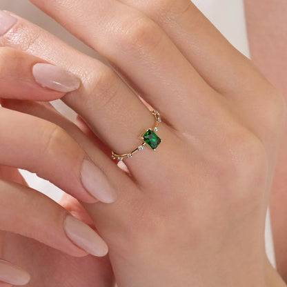 Birthday Ring for Women 10K Yellow Gold 1 Ct Emerald Cut Diamond Ring

