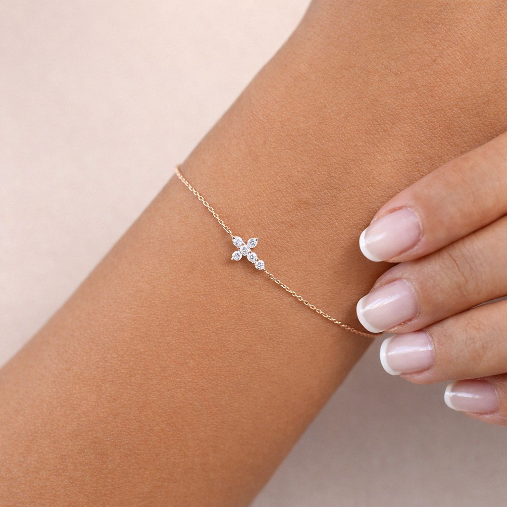 Designer Cross Bracelet With Round Cut Stones By Dirro
