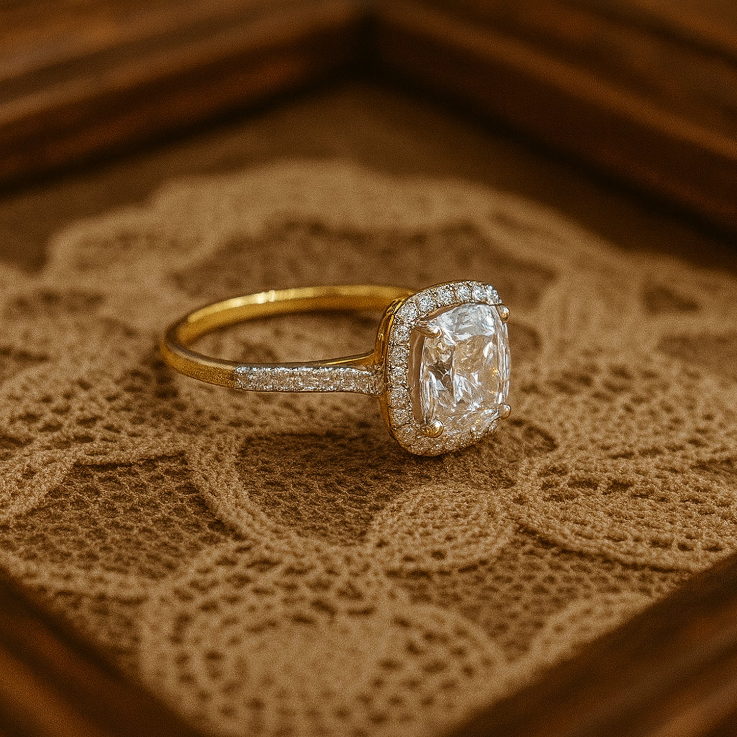 August Born Birthstone Cushion Cut Halo Diamond Wedding 10K Gold Rings
