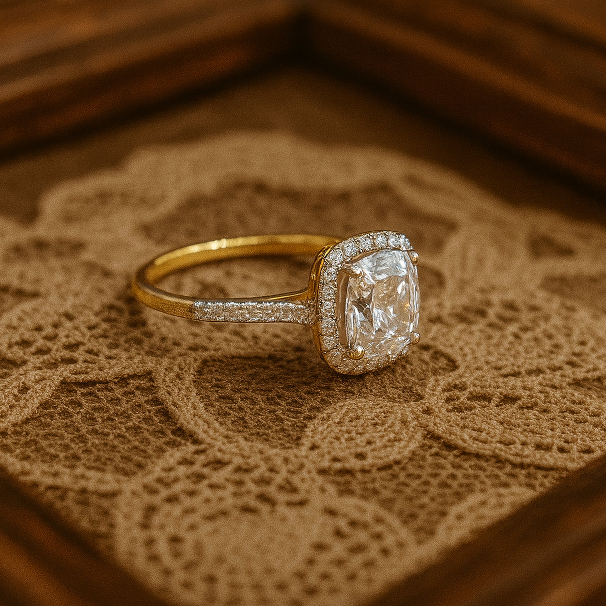 August Born Birthstone Cushion Cut Halo Diamond Wedding 10K Gold Rings