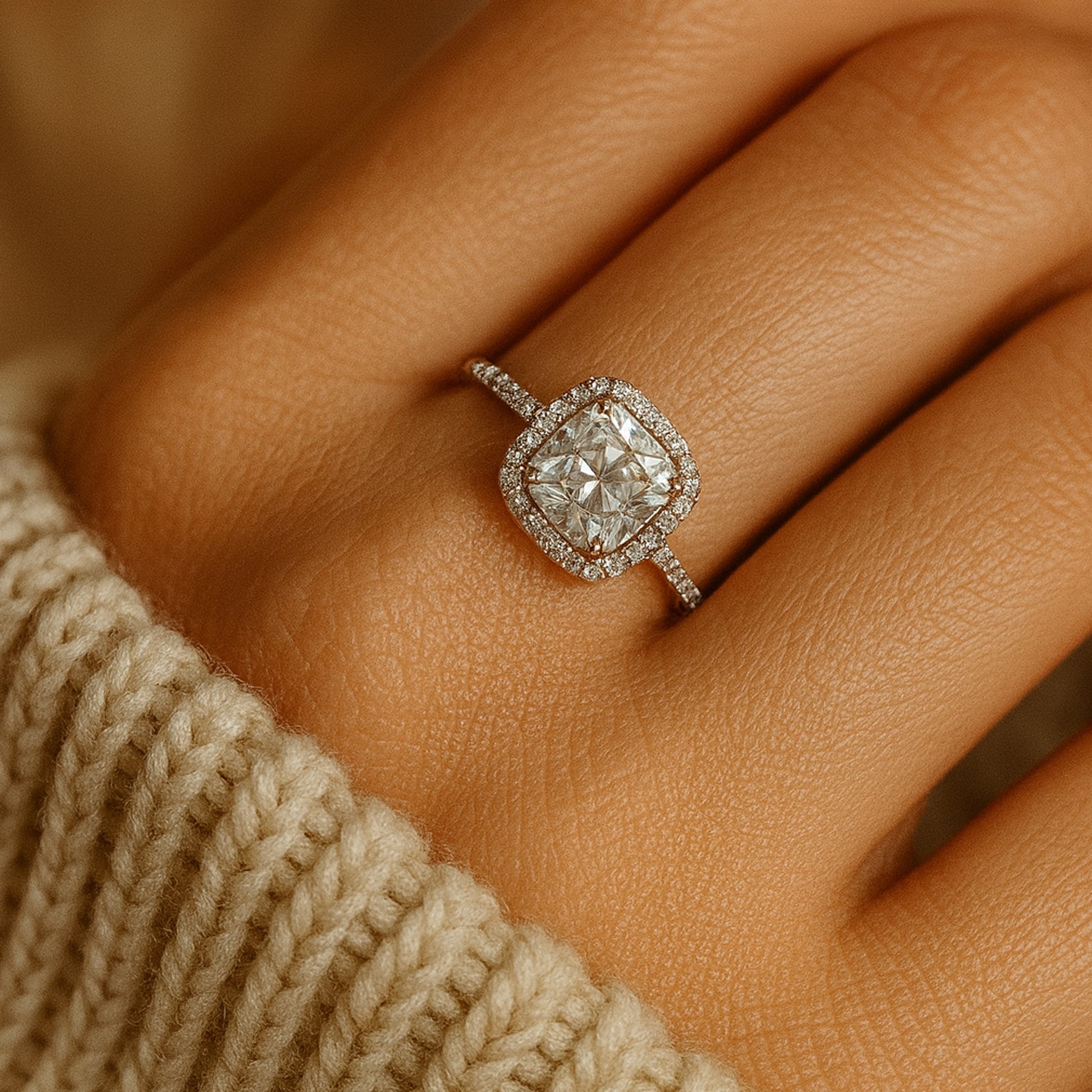 August Born Birthstone Cushion Cut Halo Diamond Wedding 10K Gold Rings
