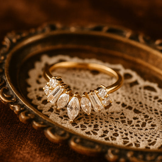 Female Wedding Rings Unique Diamonds Ring Marquise and Baguette Stones