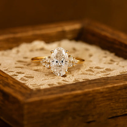 Wedding Rings 2 CT Oval Cut Diamond Engagement Cluster Side Stones Ring