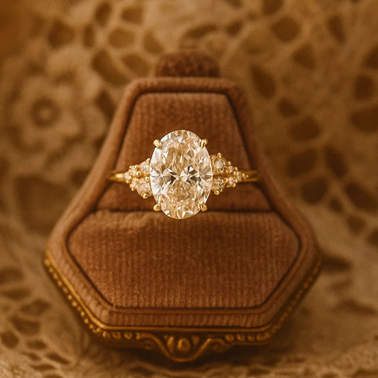 Wedding Rings 2 CT Oval Cut Diamond Engagement Cluster Side Stones Ring