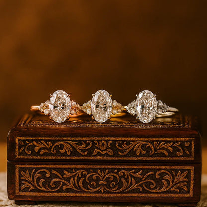 Wedding Rings 2 CT Oval Cut Diamond Engagement Cluster Side Stones Ring