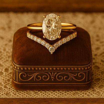 Promise Rings Luxury Oval Diamond Bridal Set 10K Gold Chevron Band Ring