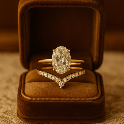 Promise Rings Luxury Oval Diamond Bridal Set 10K Gold Chevron Band Ring
