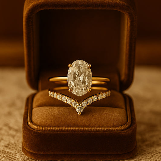 Promise Rings Luxury Oval Diamond Bridal Set 10K Gold Chevron Band Ring