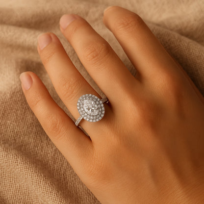 Rings and Engagement Double Halo Oval Diamond Engagement 10K Gold Ring