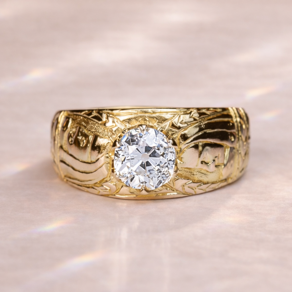 Round Cut Diamond Vintage Mens Ring