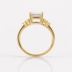 Prong Setting Ring Emerald Diamond Ring Yellow Gold Engagement Ring.
