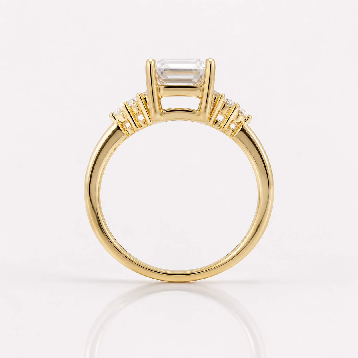 Prong Setting Ring Emerald Diamond Ring Yellow Gold Engagement Ring.
