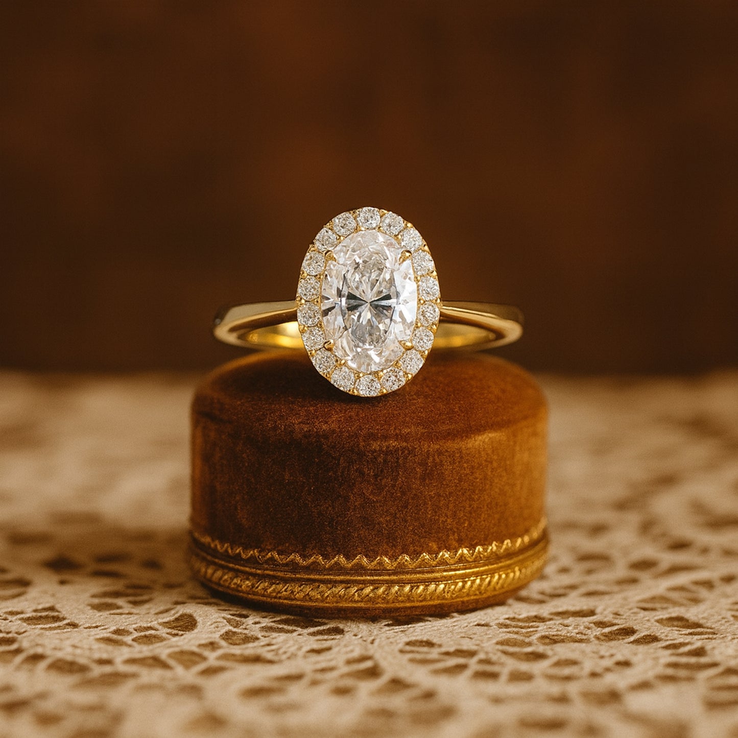 Dec Birthstone Brilliant Oval Solitaire Diamond Halo Bridal Gold Rings