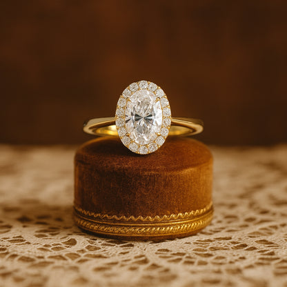 Dec Birthstone Brilliant Oval Solitaire Diamond Halo Bridal Gold Rings