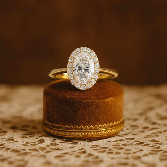 Dec Birthstone Brilliant Oval Solitaire Diamond Halo Bridal Gold Rings