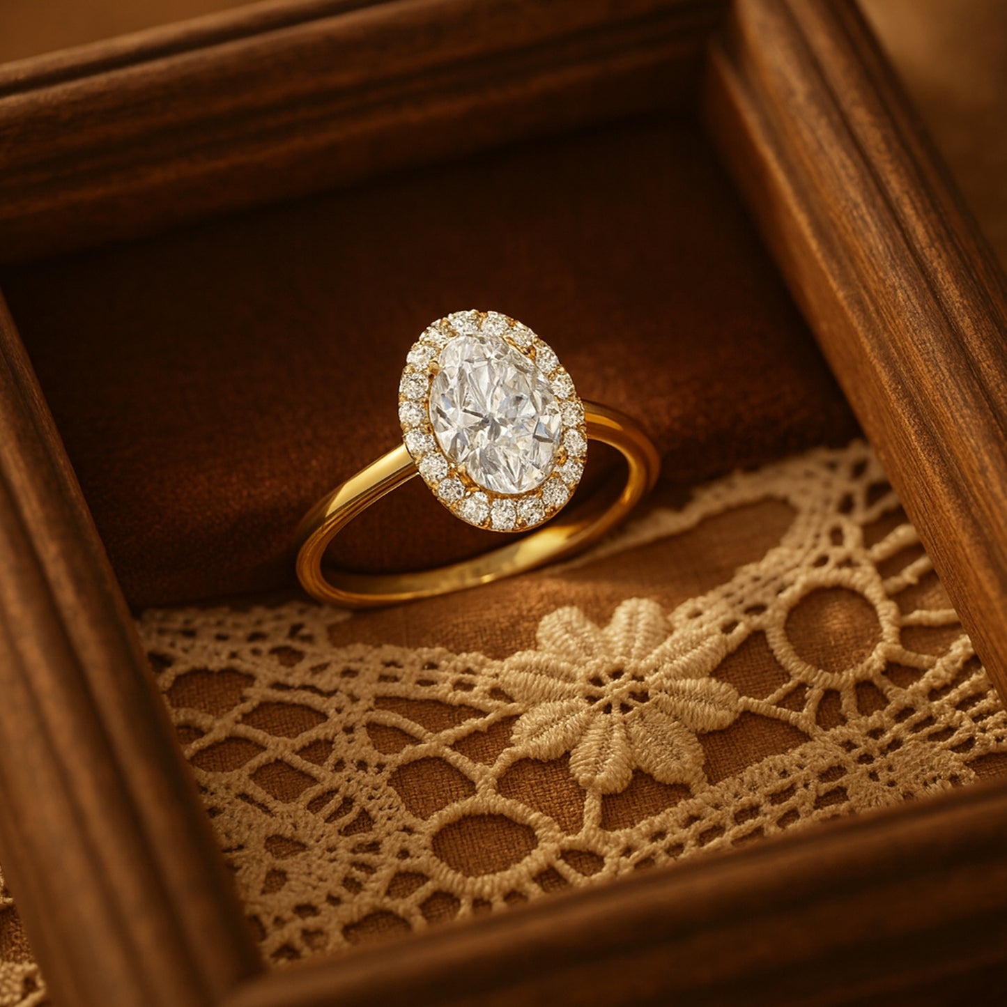 Dec Birthstone Brilliant Oval Solitaire Diamond Halo Bridal Gold Rings