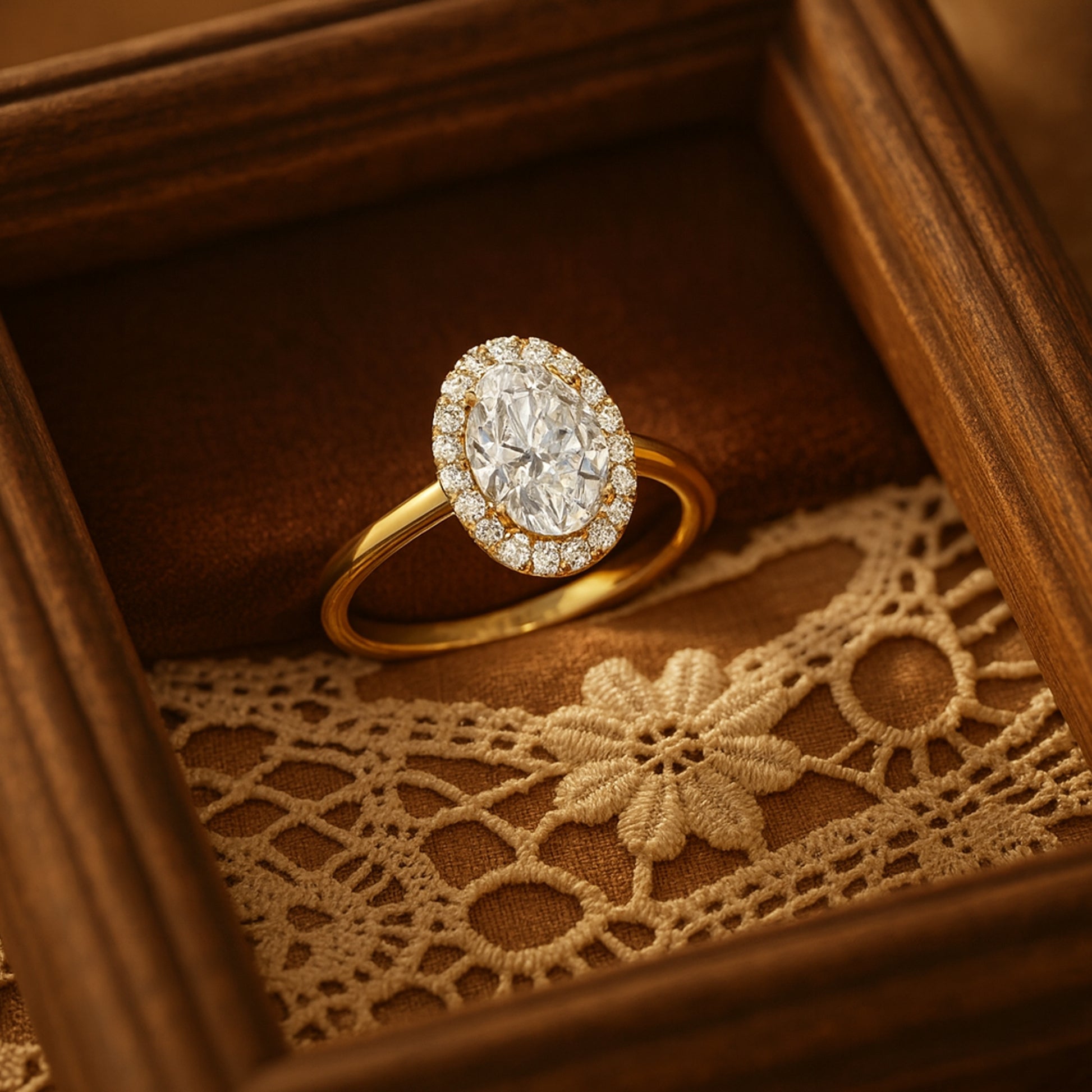 Dec Birthstone Brilliant Oval Solitaire Diamond Halo Bridal Gold Rings