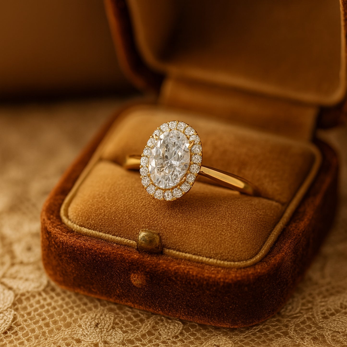 Dec Birthstone Brilliant Oval Solitaire Diamond Halo Bridal Gold Rings