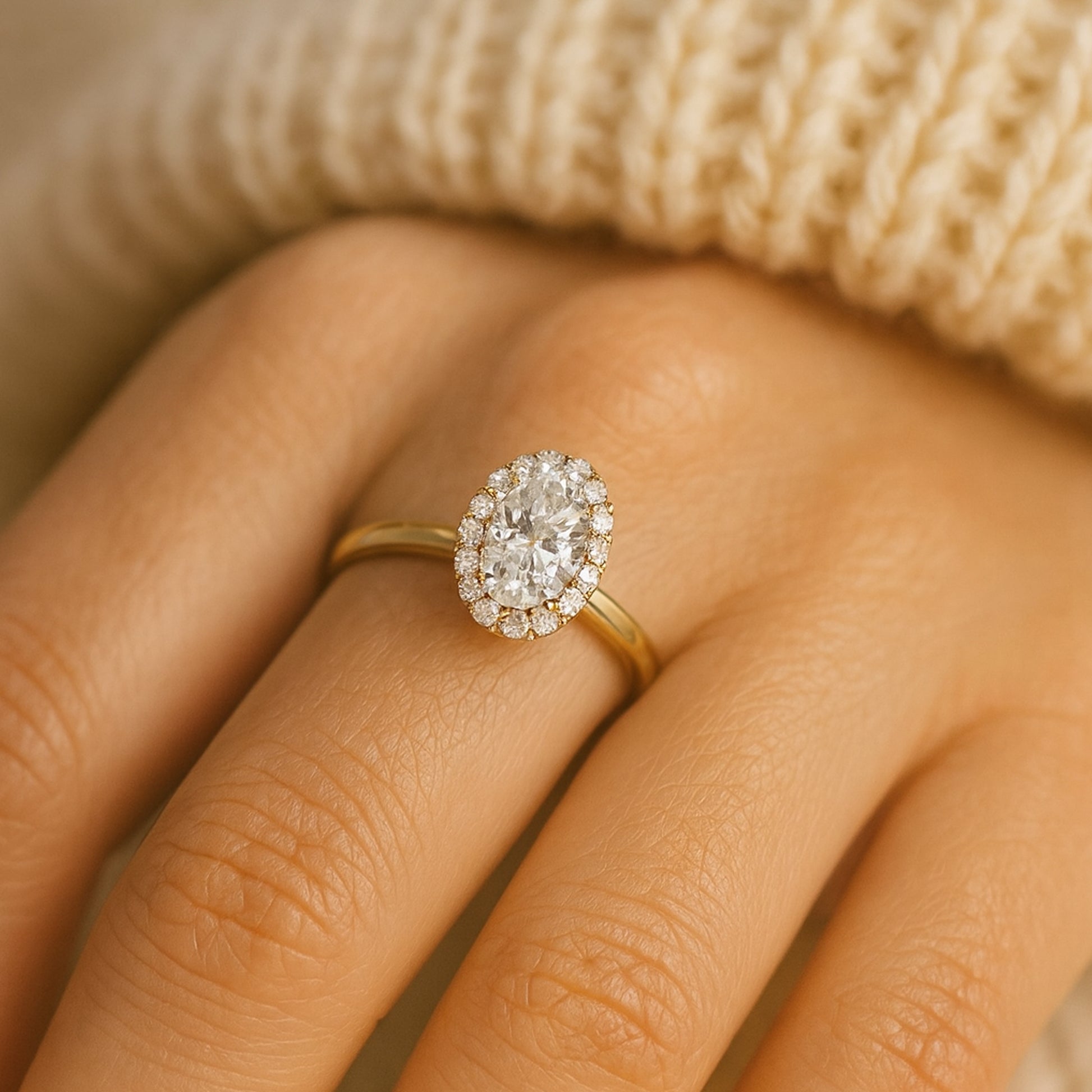 Dec Birthstone Brilliant Oval Solitaire Diamond Halo Bridal Gold Rings
