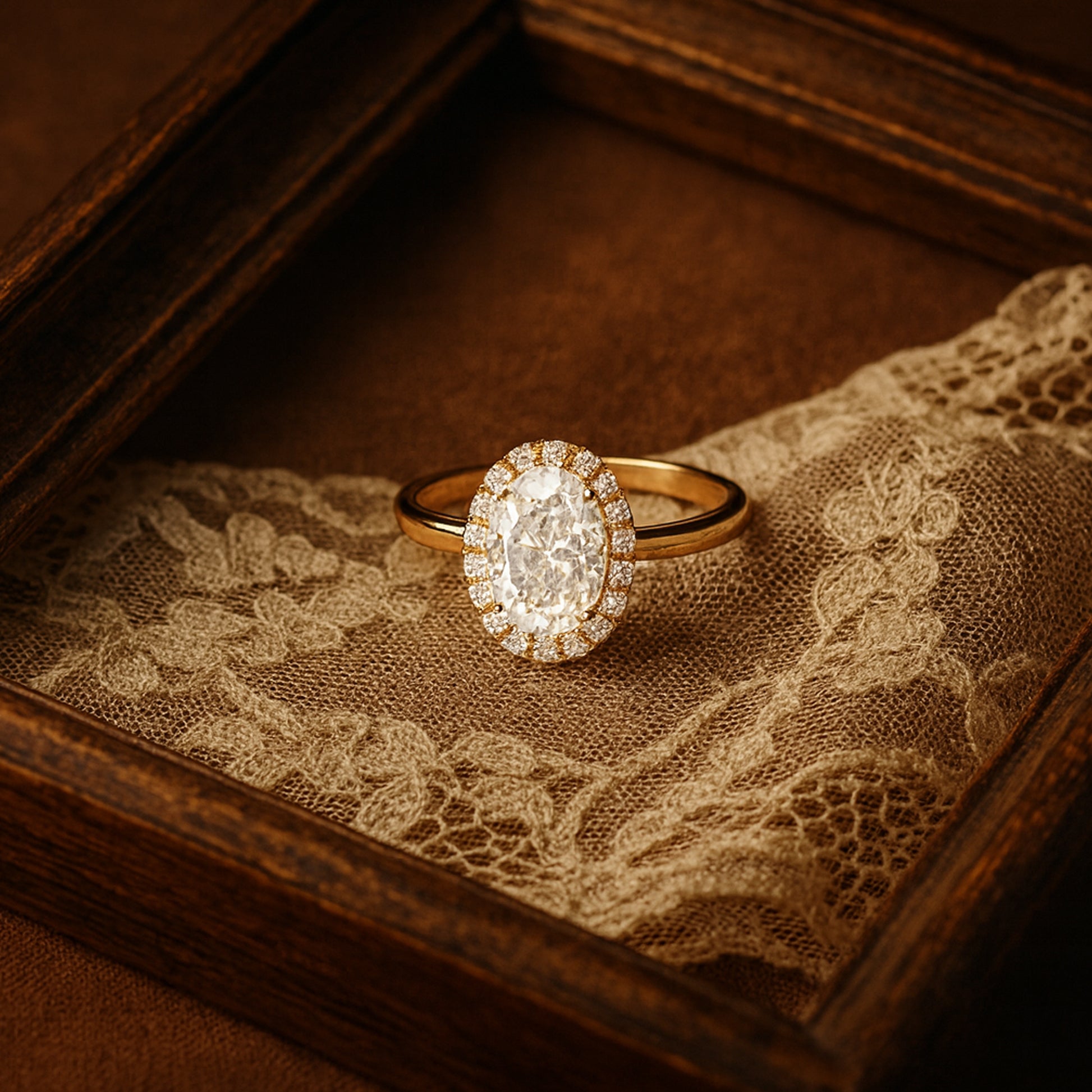Dec Birthstone Brilliant Oval Solitaire Diamond Halo Bridal Gold Rings