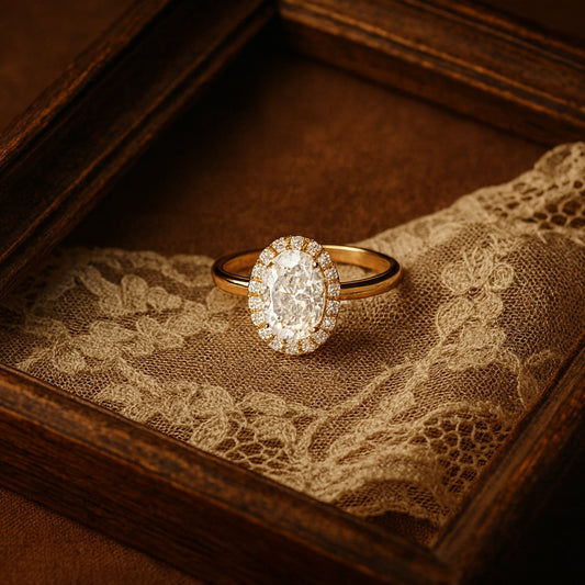 Dec Birthstone Brilliant Oval Solitaire Diamond Halo Bridal Gold Rings