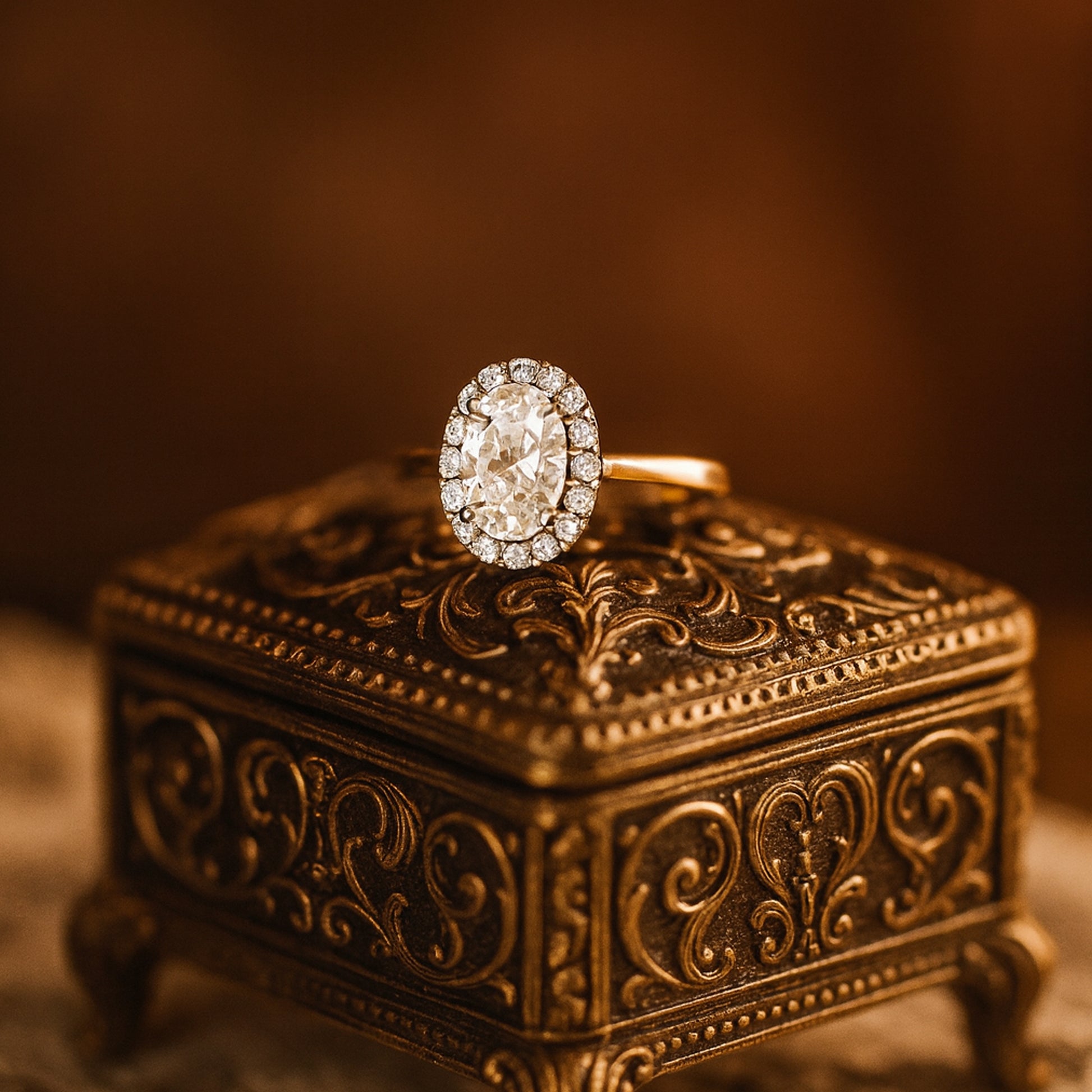 Dec Birthstone Brilliant Oval Solitaire Diamond Halo Bridal Gold Rings