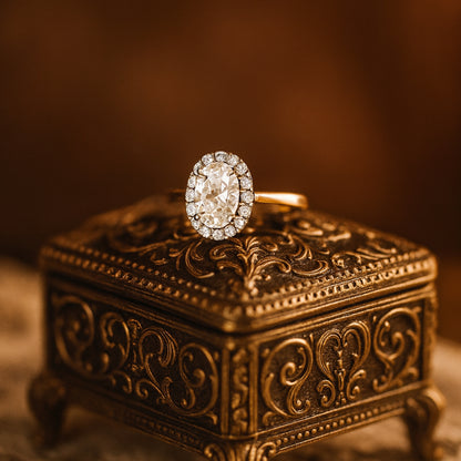 Dec Birthstone Brilliant Oval Solitaire Diamond Halo Bridal Gold Rings