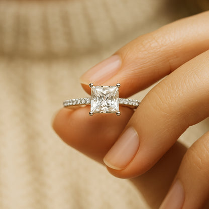 Guy Wedding Rings Princess Cut Diamond Engagement Pave Band Gold Rings