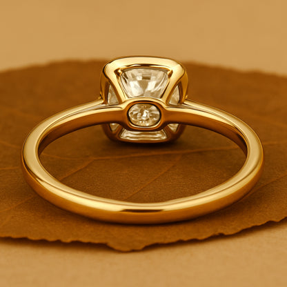 Engagement Rings Bezel Set Cushion Cut VVS1 Diamond 10K Rose Gold Ring