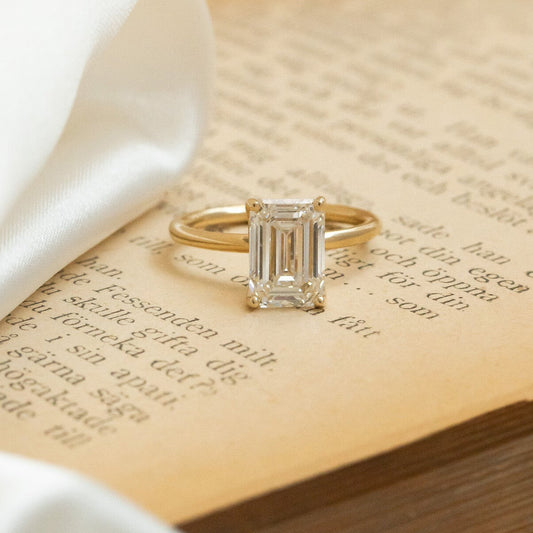 Gorgeous 10K Rose Gold Emerald Cut Diamond Solitaire Everyday Wear Ring
