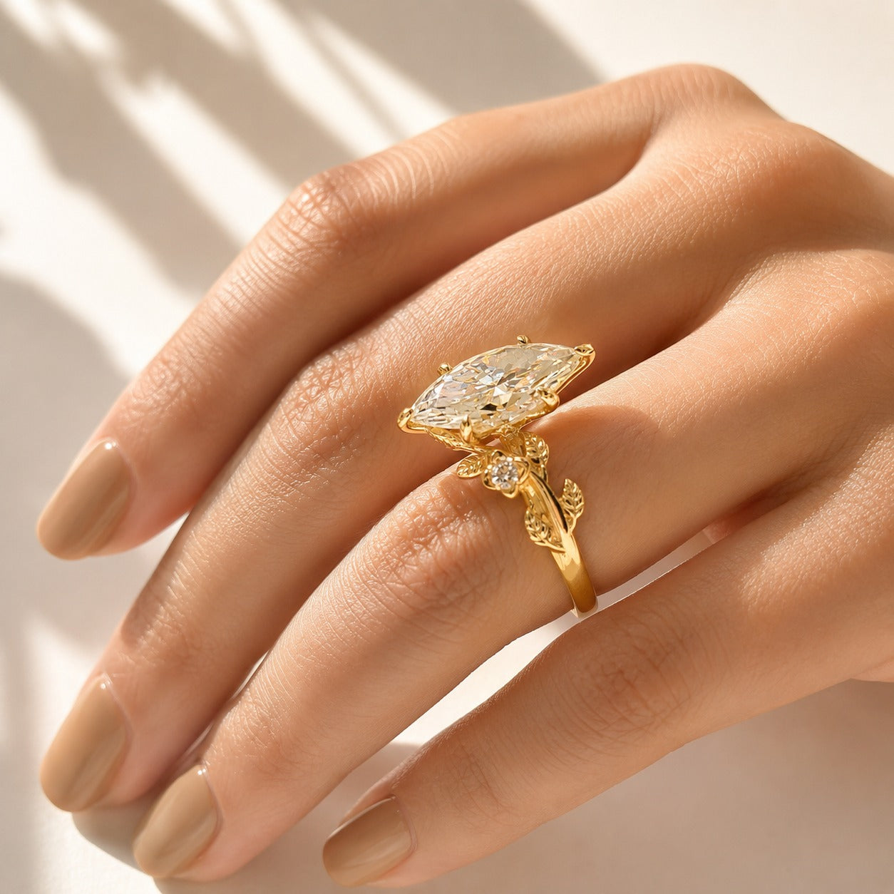 Marquise Diamond Ring Engagement Leaf Ring Leaf Engagement Ring Leaf Wedding Ring.
