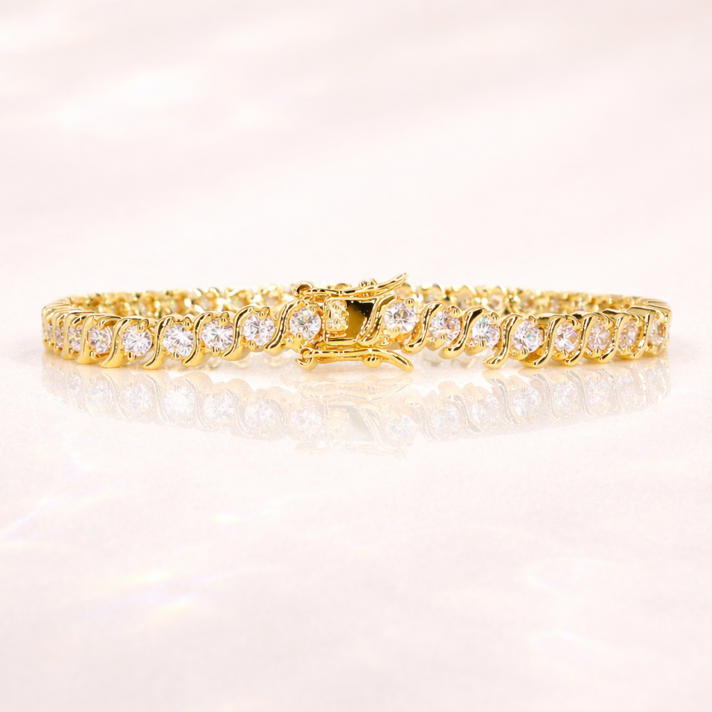 Designer Gold Diamond Tennis Bracelet With Elegant Sparkle
