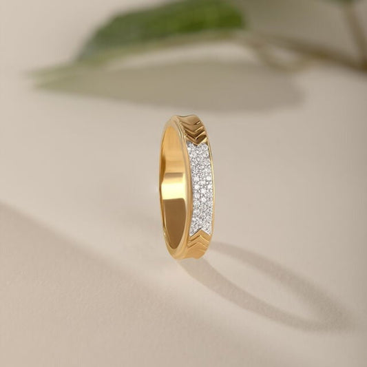 Men's Gold Engagement Ring - Diamond Pave Wedding 10K Gold Band