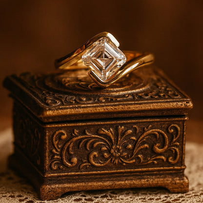 Wedding Ring Types Asscher Cut Diamond with Contemporary Twisted Rings