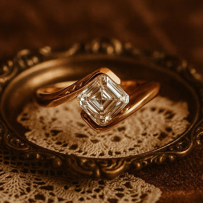 Wedding Ring Types Asscher Cut Diamond with Contemporary Twisted Rings