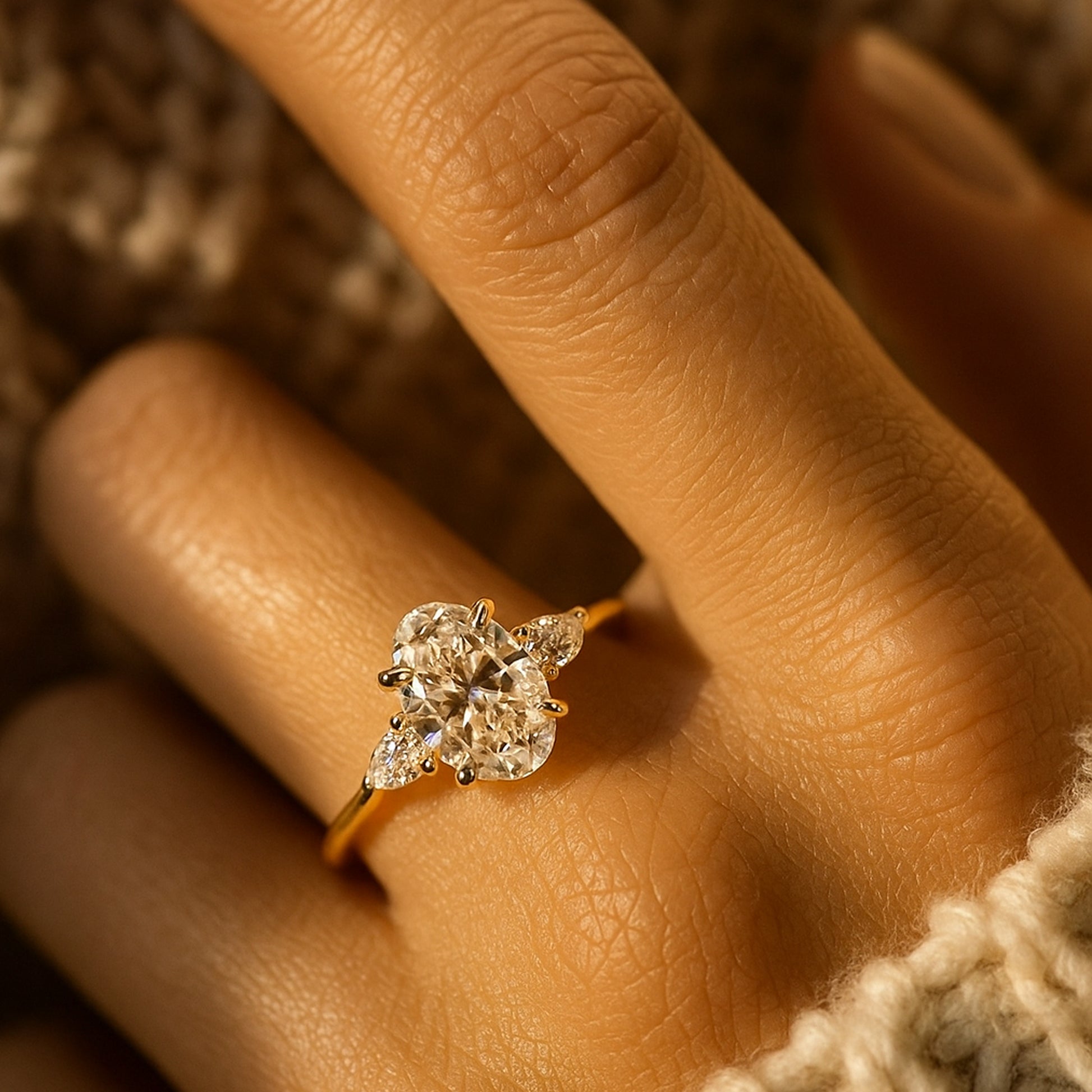 Promise Rings Luxury Oval Cut Diamond Rings 10K Yellow Gold Band Rings