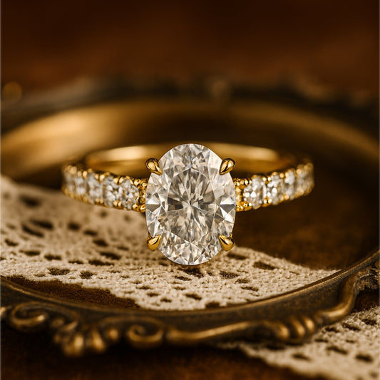 Classic Women's Diamond Wedding Band - Oval Cut with Diamond Pave
