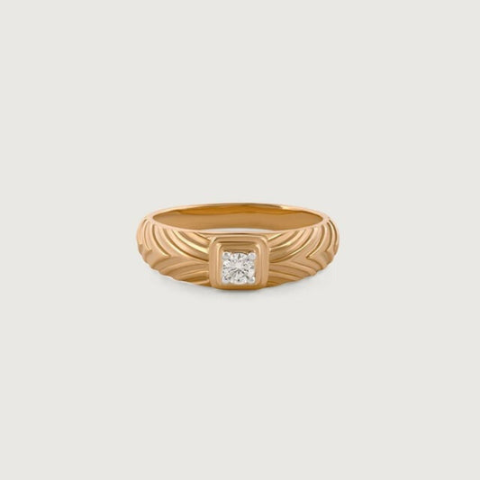 Men's Wedding Ring 10K Gold - V-Pattern Diamond Band for Grooms