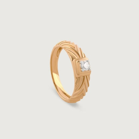 Men's Wedding Ring 10K Gold - V-Pattern Diamond Band for Grooms